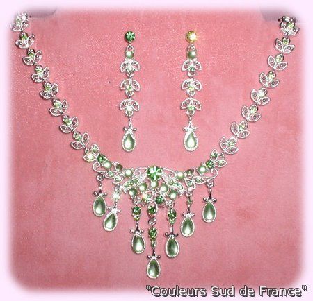 Parure Bijoux Lumière de Cristal Vert Mariage Mariée