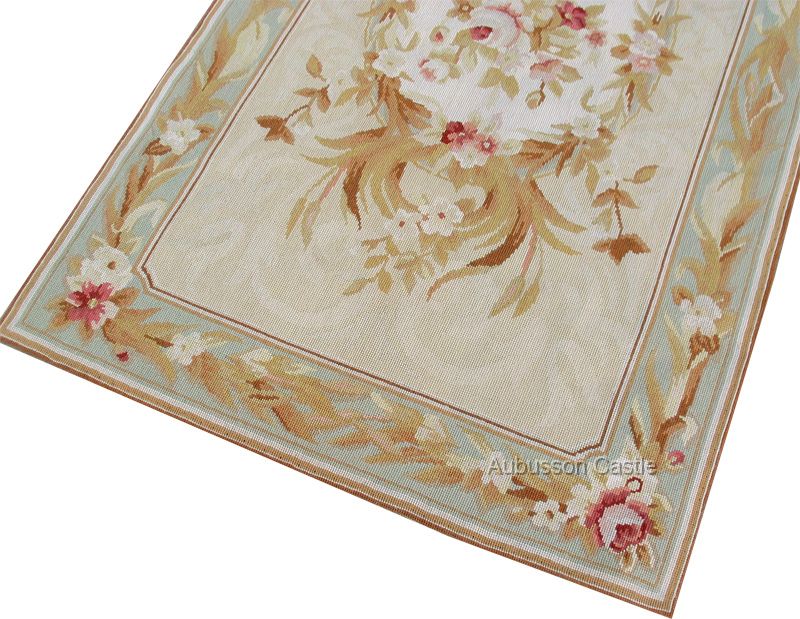 x5 Needlepoint Rug Soft Aqua Blue Shabby French Chic Style Aubusson 