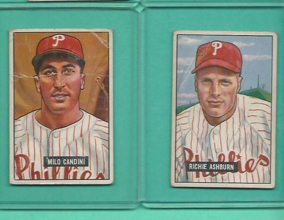 1951 BOWMAN 186 RICHIE ASHBURN 255 MILO CANDINI PHILLIES BONUS