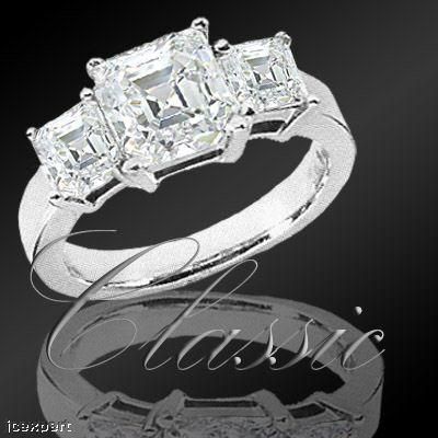 81 Carat 3 Stone Asscher Cut Diamond Ring G SI1 EGL