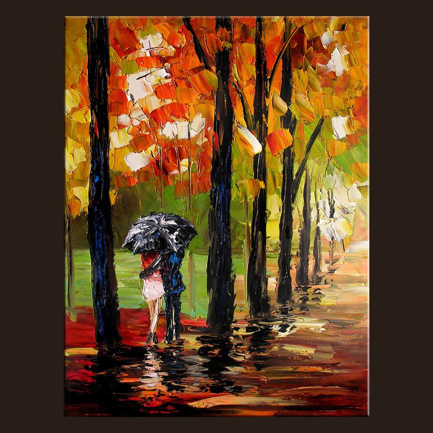 Abstract Art Painting Rainy Love Couple Modern Canvas