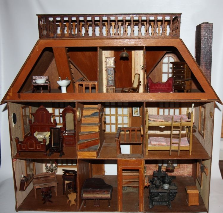 Antique Doll House Van Buren Greenleaf Furniture Vintage Wooden Wood 