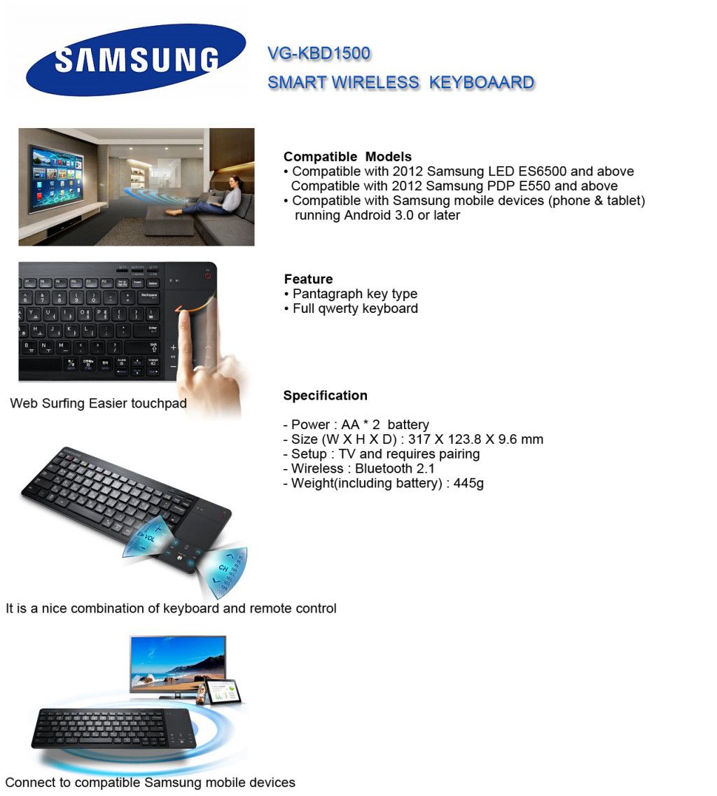 SAMSUNG SMART TV WIRELESS KEYBOARD NEW VG KBD1500