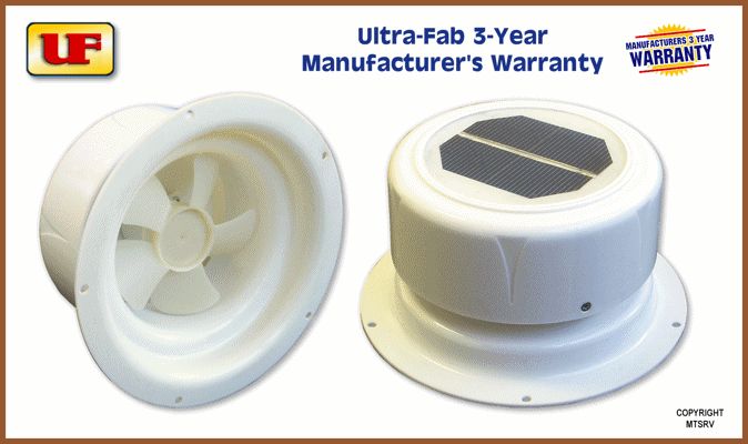 Ultra Fab Mini Solar Plumbing Attic Vent Fan White Brand New   Trailer 