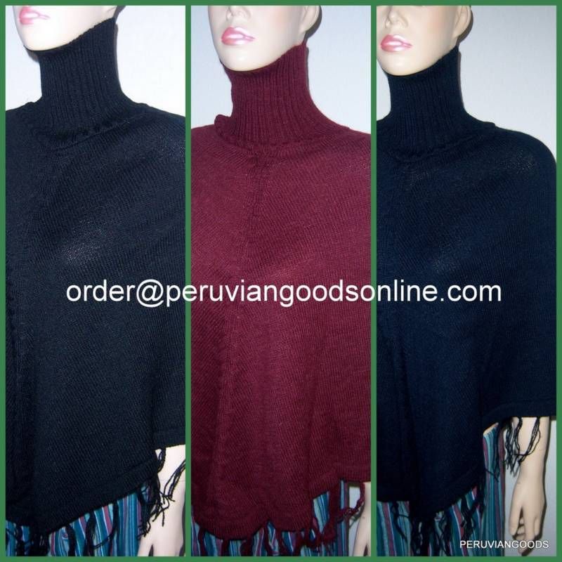 BLOWOUT Sale Soft Peru Alpaca Poncho Turtle Neck Solid