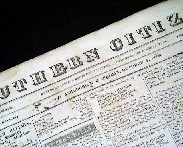 rare asheboro nc north carolina slave ad 1838 newspaper