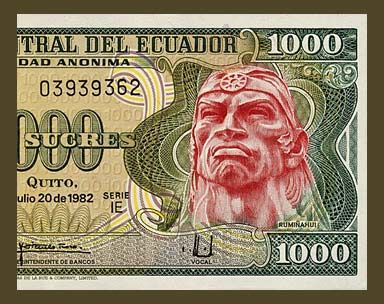 1000 Sucres Banknote of Ecuador 1982 Inca Warrior Rumiñahui Pick 120 