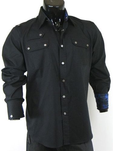 Born Sinners Sir Arthur Button Down Shirt Black Long Sleeve Dress Mens 