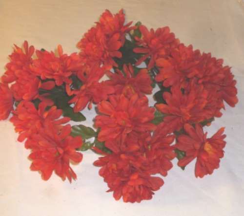 Orange Red Fall Mums 4 Silk Flower Bushes 24 Flowers K849