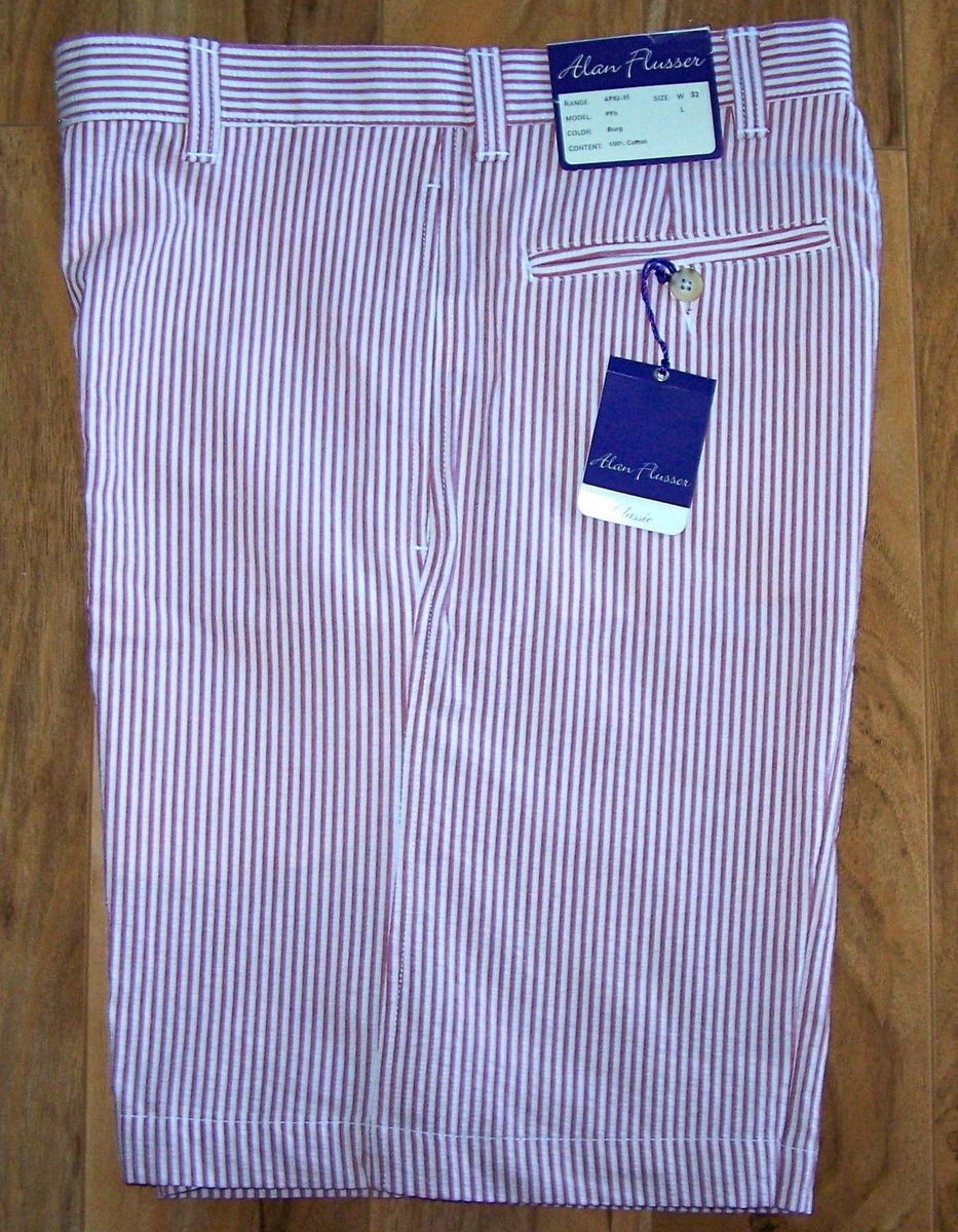 ALAN FLUSSER SEERSUCKER SHORTSSZ 38.BURGUNDY/WHITE