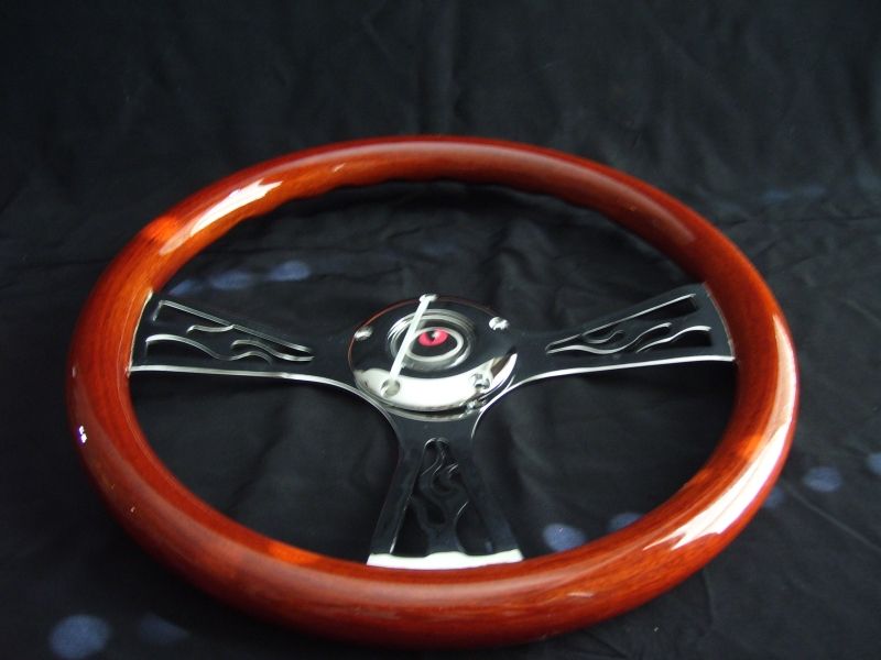 NEW 14 FLAMER MAHOGANY WOOD GRAIN STEERING WHEEL