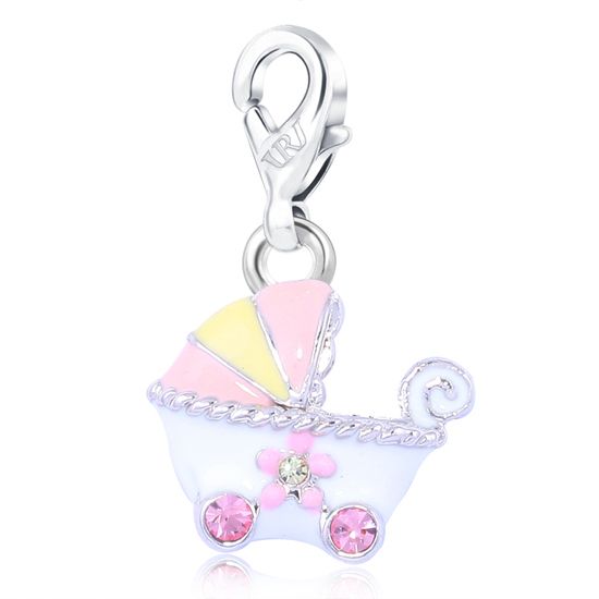 Baby Stroller pink Shape Crystal Jewelry Fashion Clip On Charms FOR 