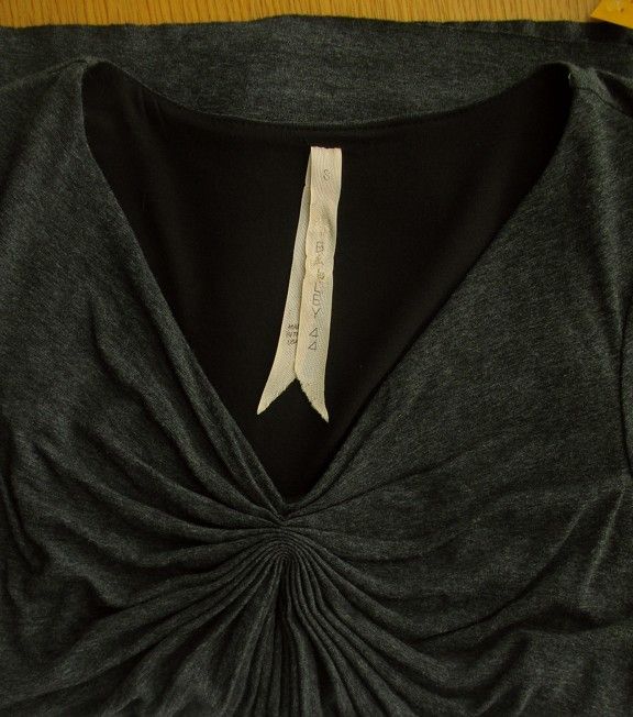 Bailey 44 Ruched V Neck Top Double Layered Gray Black S #3228