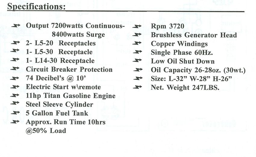 MODEL TG 8500 REMOTE CONTROL INDUSTRIAL GENERATOR