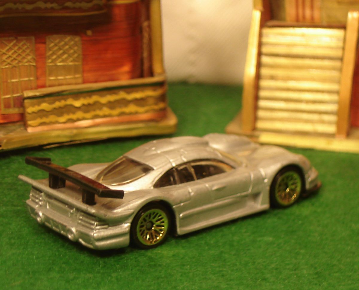 HOT WHEELS CAR GREY MERCEDES CLK LM GOLD RIMS BLACK INTERIOR CLEAR 