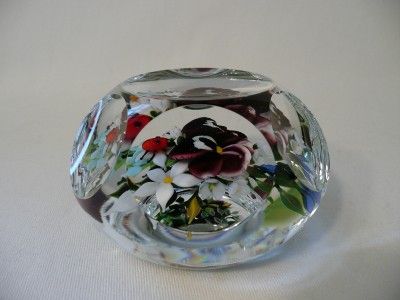 Signed Ayotte Pansies Ladybug 1988 L E Paperweight