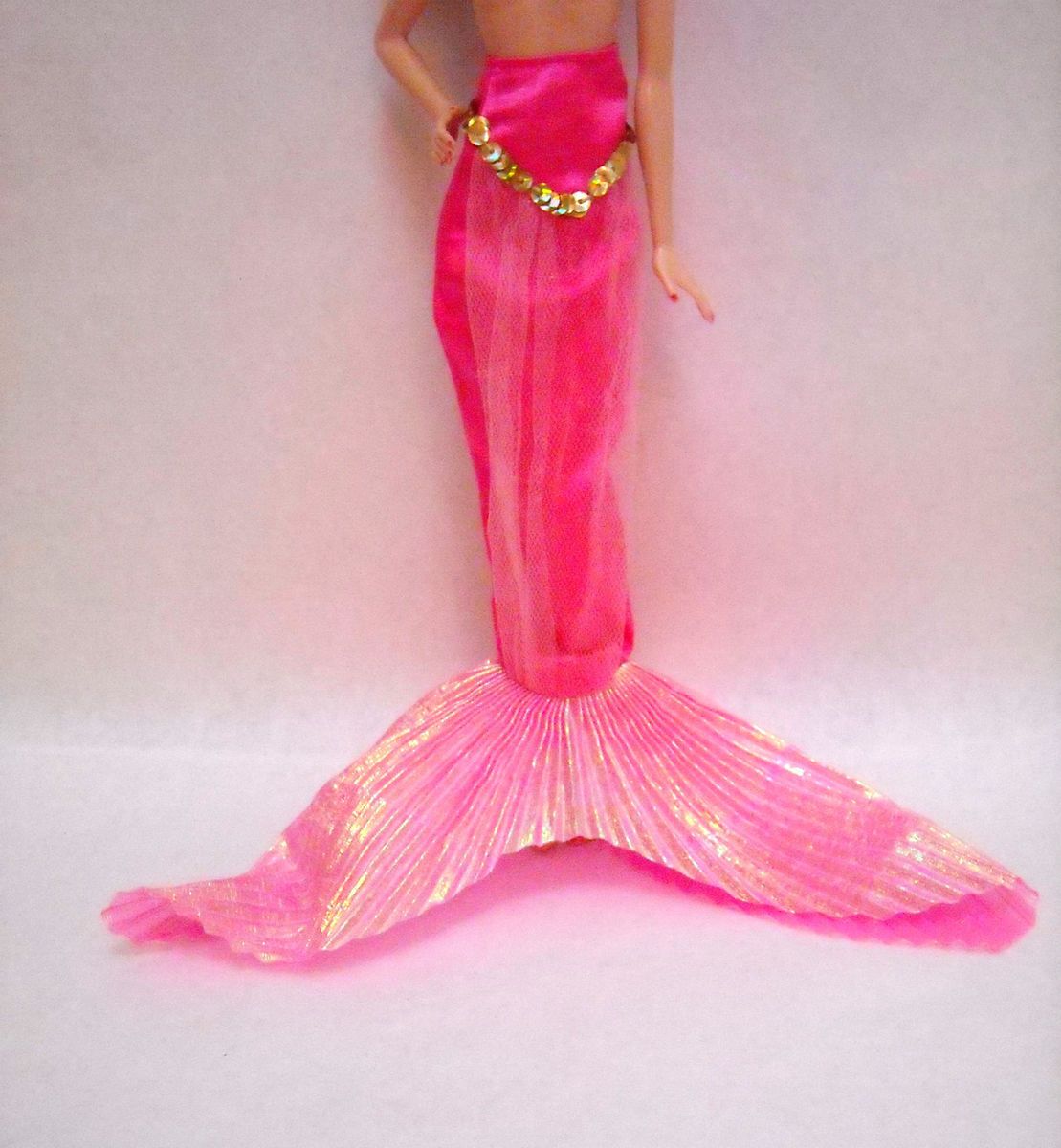 Barbie Doll Clothing Mermaid Tail Fin Skirt Hot Pink Gold White 