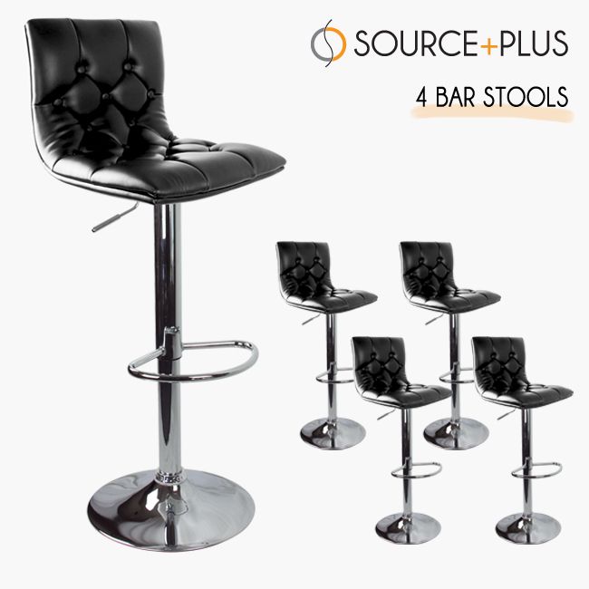 Swivel Bar Stool Black Elegant PU Leather Modern Adjustable 