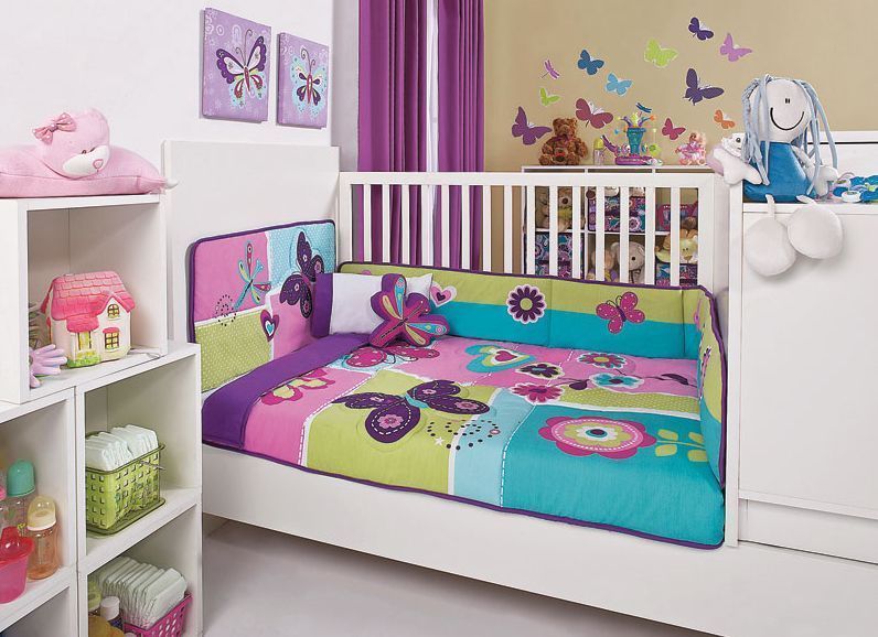 New Baby Girls Purple Sweet Garden Crib Sheet Bedding Set 6pc