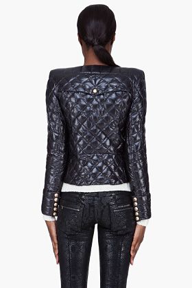 FW12 Balmain Womens navy quilted biker jacket sz 42 2800$ AW