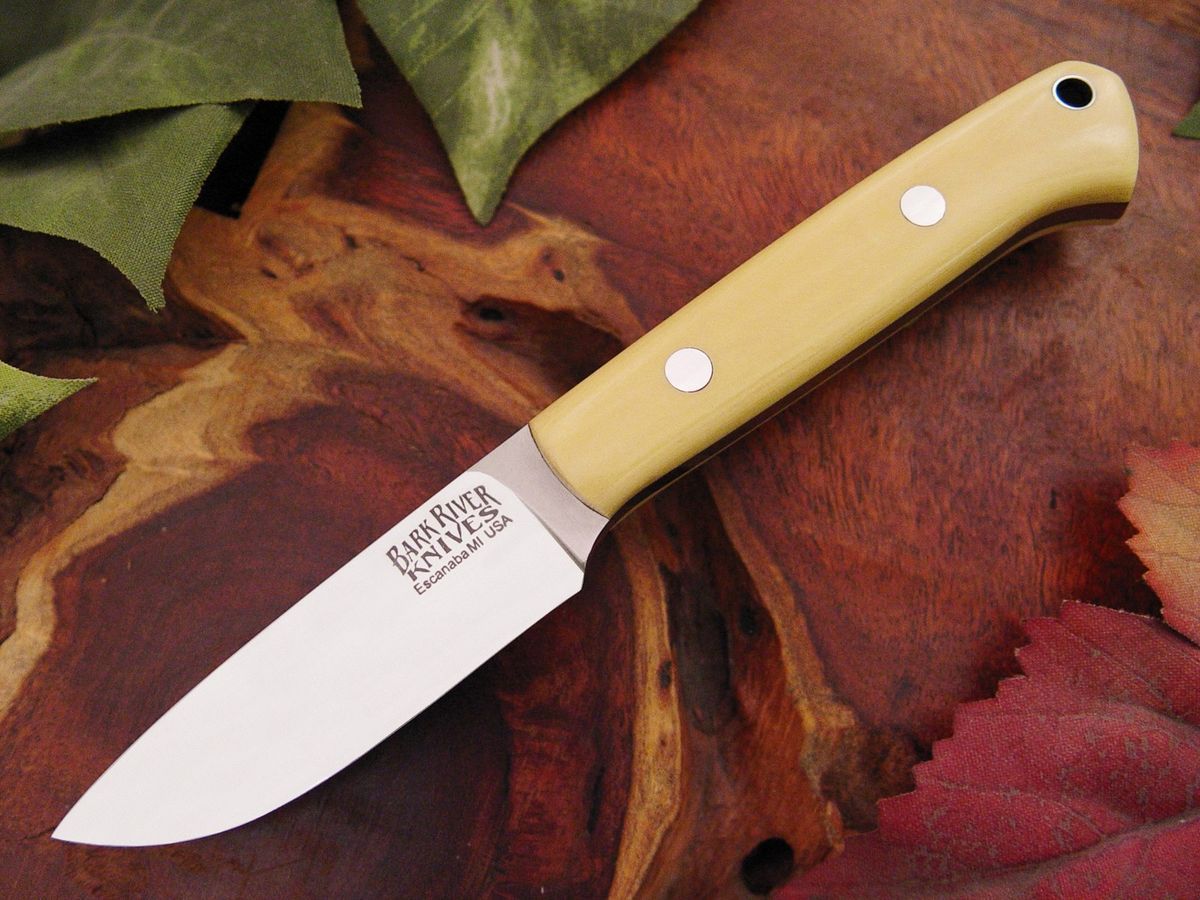 Bark River Little Creek Hunting Knife Antique White Micarta Handles 