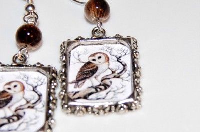 altered art barn owl earrings sterling ear wire