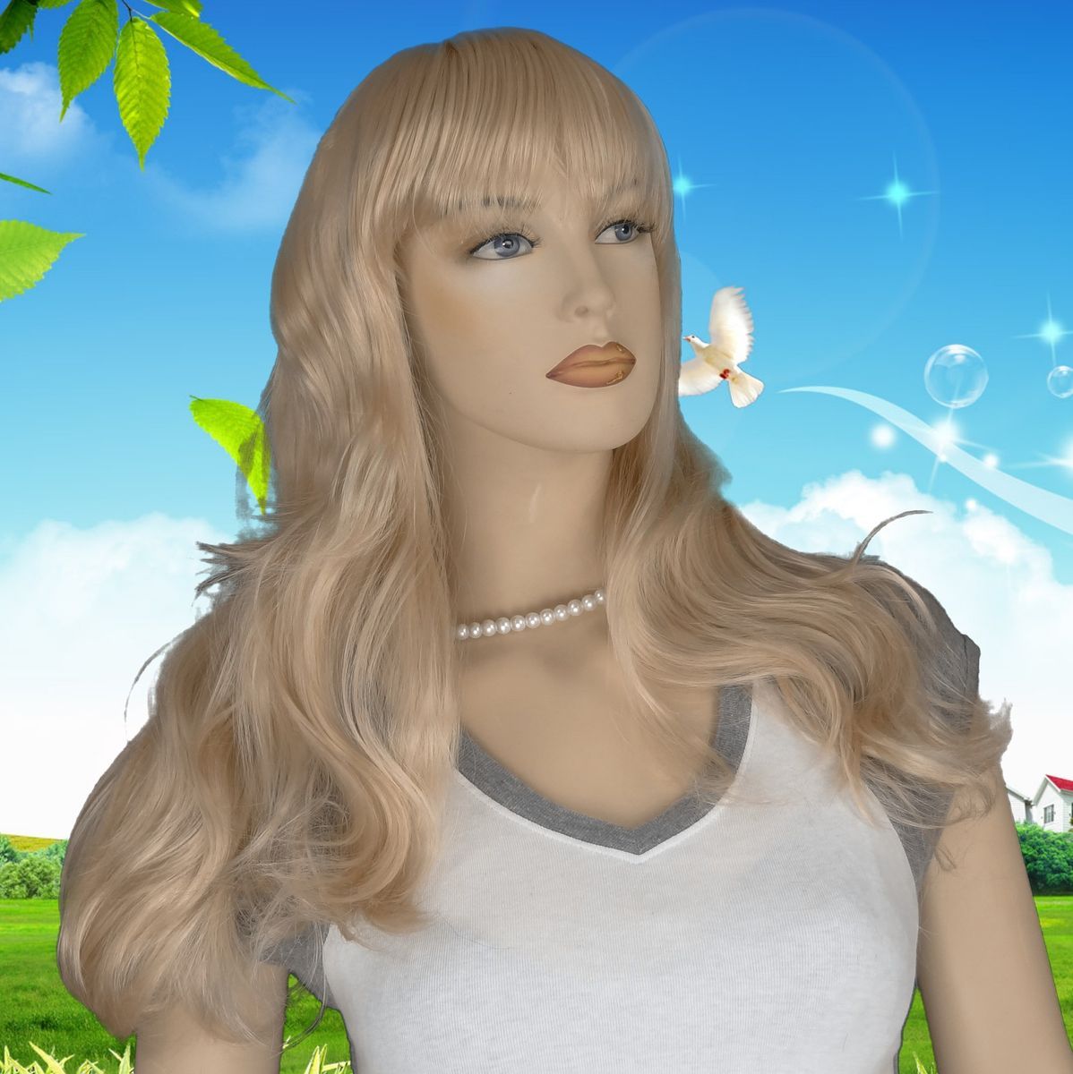 Long Straight Light Blonde Wig with Bangs