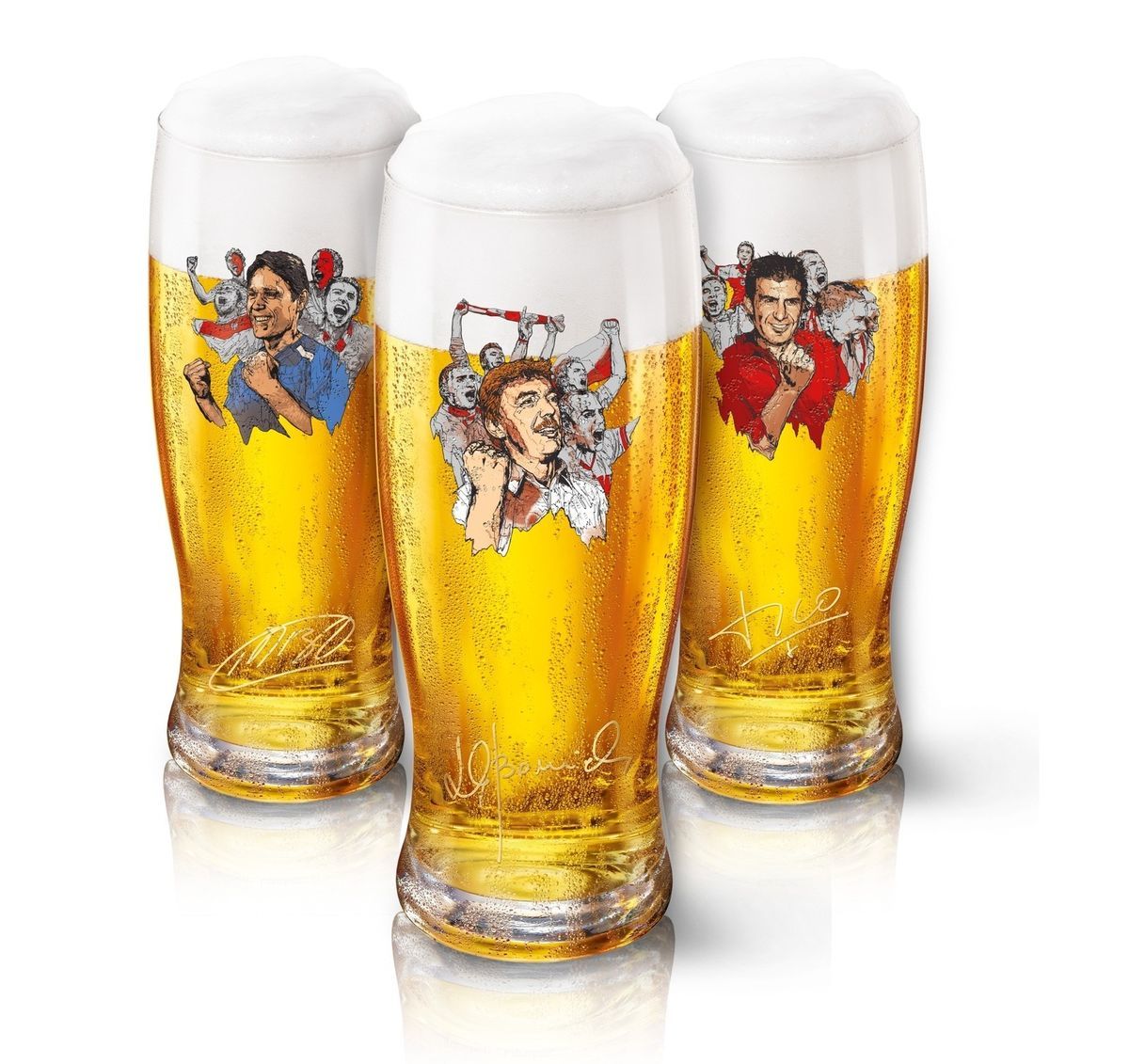 EURO 2012 500 ml 3 beer glasses VAN BASTEN BONIEK FIGO Brand NEW