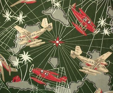 Green Aviation Vintage Airplanes Seaplanes Pilots Sewing Cotton Fabric 