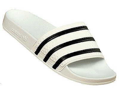 ADIDAS ADILETTE WHITE BLACK SLIDE ITALY MENS US SIZE 13, UK 12