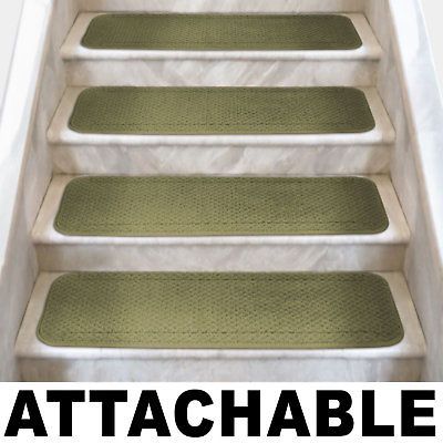Set of 12 ATTACHABLE Carpet Stair Treads 8x23.5 OLIVE GREEN runner 