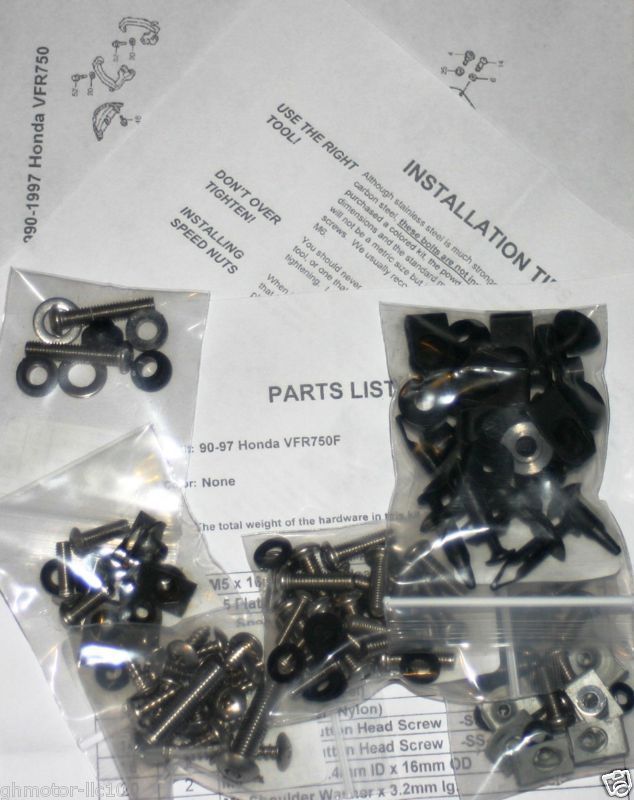 90 91 92 93 94 95 96 97 VFR750 VFR750F COMPLETE FAIRING BOLTS SCREWS 