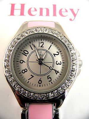 Ladies Nurses/ Doctors Henley Diamante Pink Enamell Fob Watch Silver 