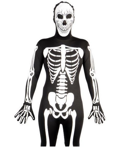 GLOW SKELETON ALL IN ONE MENS SKINZ LYCRA JUMP SUIT Fancydress Costume 