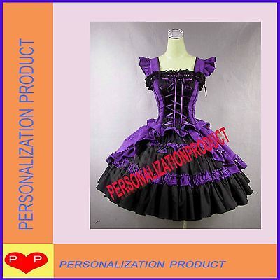 Victorian Gothic Lolita Cotton Purple Dress Ball Gown Knee length 