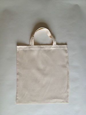 10 PLAIN ECO NATURAL COTTON SHOPPER SHOULDER TOTE CHARITY BAGS  SHORT 