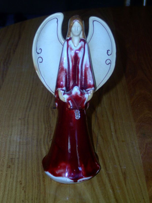 pottery angel figurine dark red glaze unglazed wings time left