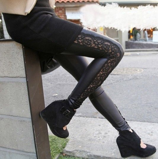 Casual Stylish Womens Must have Leggings Pencil Pants Splicing Blacks 