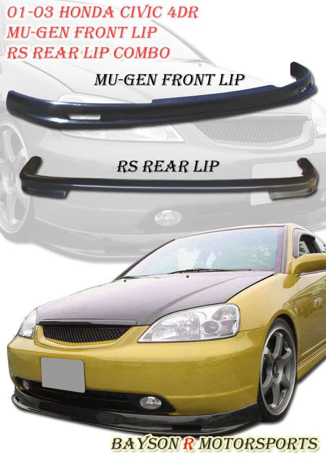 01 03 Civic 4dr Mugen Front + RS Rear Bumper Lip Combo (Fits Honda 