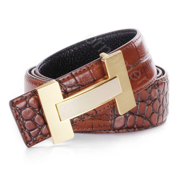 letter Genuine leather Alligator Pattern croco mens Golden head WEAR 