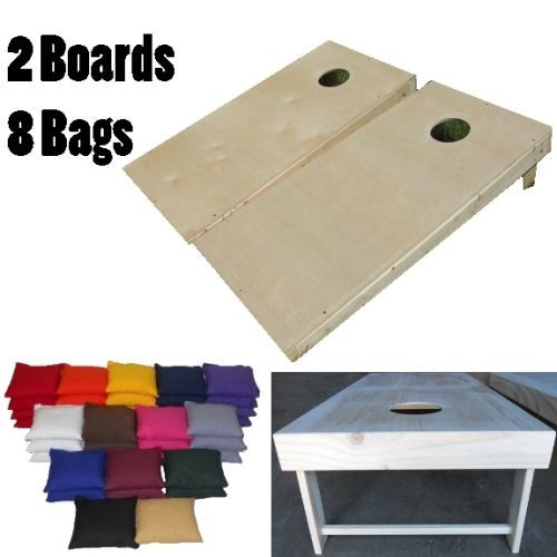 cornhole boards 2 and bags 8 plain natural set time