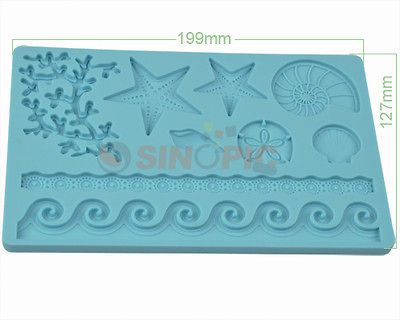 1x Cake Fondant&Gum Paste Silicone Mold/cutter Sea Life/Waves/Starfish 