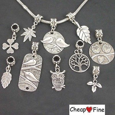 lots 30pcs Tibetan silver Owl Leaf Bird Flower Tree DANGLE European 