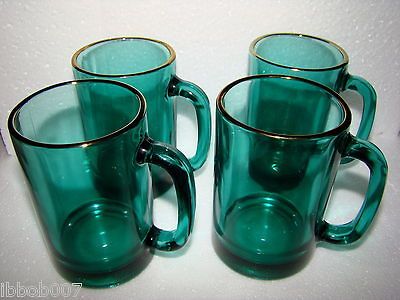 Christmas Evergreen Gold Brim Mugs Arbys Holiday Glasses Lot Libbey 