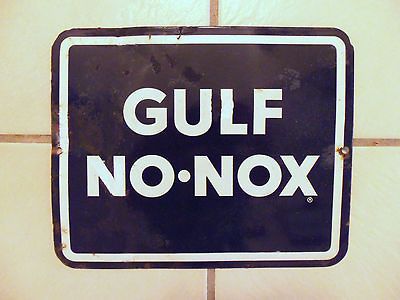 Vintage Porcelain Gulf Oil No Nox Gasoline Gas Station Pump Sign