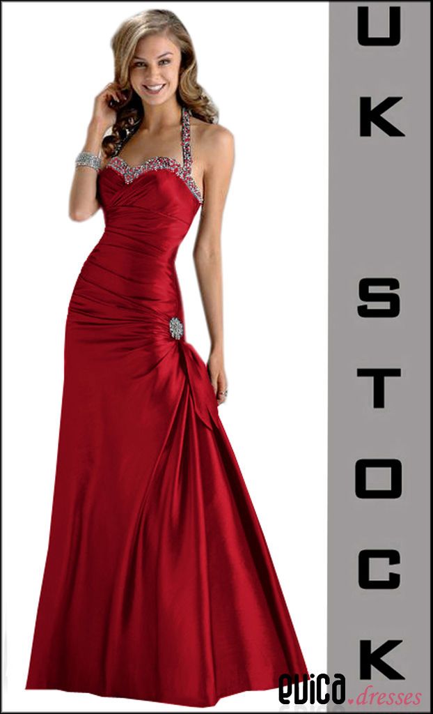 Red evening prom bridesmaid graduation dress ball cruise gown uk8 22