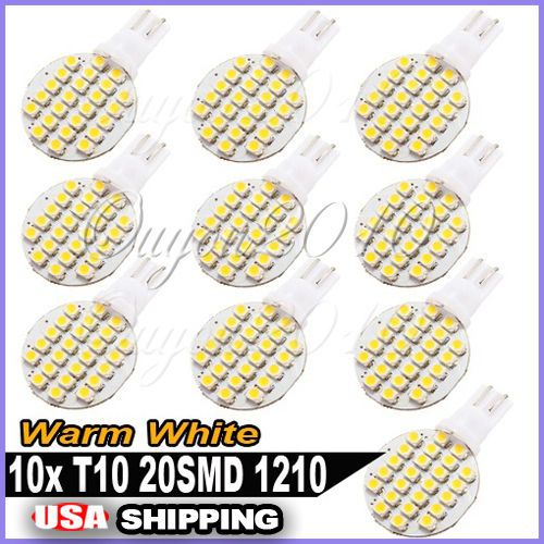 10X T10 194 158 168 501 921 W5W 24 1210 SMD LED Warm White RV Light 