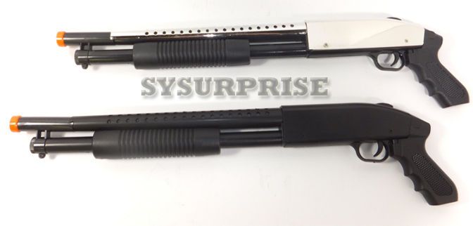 NEW 2x Silver Black Airsoft Spring Pump Action Saw Off Shotgun Rifle 