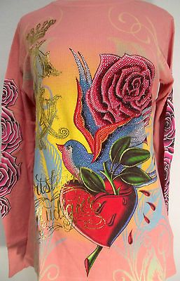 190 CHRISTIAN AUDIGIER ED HARDY WOMENS PLATINUM ROSE HEART THERMAL 