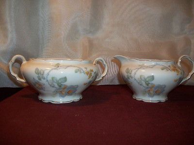   SUGAR SET CZECH VICTORIA CHINA BLUE & WHITE PORCELAIN 272 & 222 FLOWER